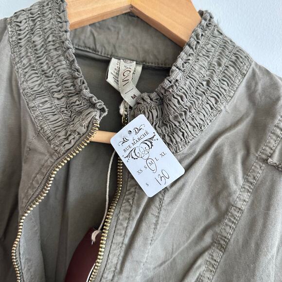 XCVI Smocked Waist Long Sleeve Full Zip Dress Olive Green M NWT - Picture 7 of 11